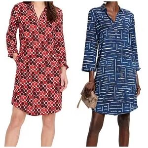 TWO Nic+Zoe Woven Geo Bracelet Sleeve V-Neck Mini Dress Point Collar